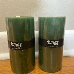 Two Color Studio 3X6 Pillar Dk Green, Smokeless Paraffin Wax, Burn Time 85 Hours